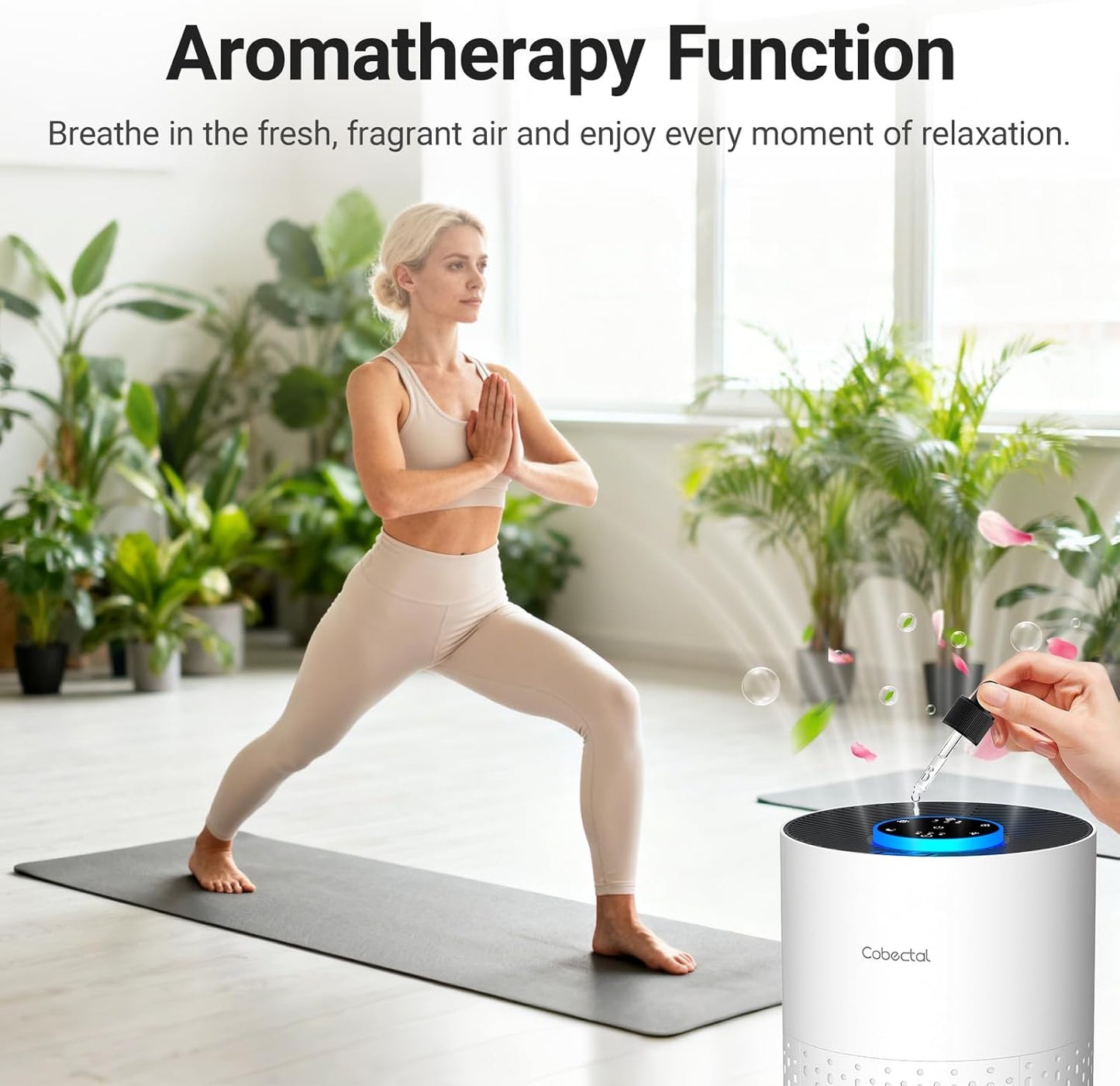 Air Purifiers for Bedroom Home, Cobectal Air Cleaner with H14 True HEPA 3-in-1 Filter for Room up to 1050 ft², Sleep Mode & Aroma Function, Portable Air Purifiers for Office, Dorm, RVs, White
