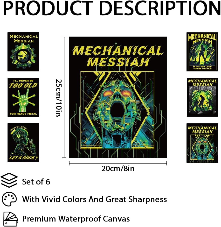 CRAFTYMELODY Cyberpunk Wall Art Prints Set of 6 Neon Green Rock Band Poster Wall Decor Home Artworks for Gallery Living Dining Room Bedroom Bathroom Home Decoration 8x10 Inch Unframed