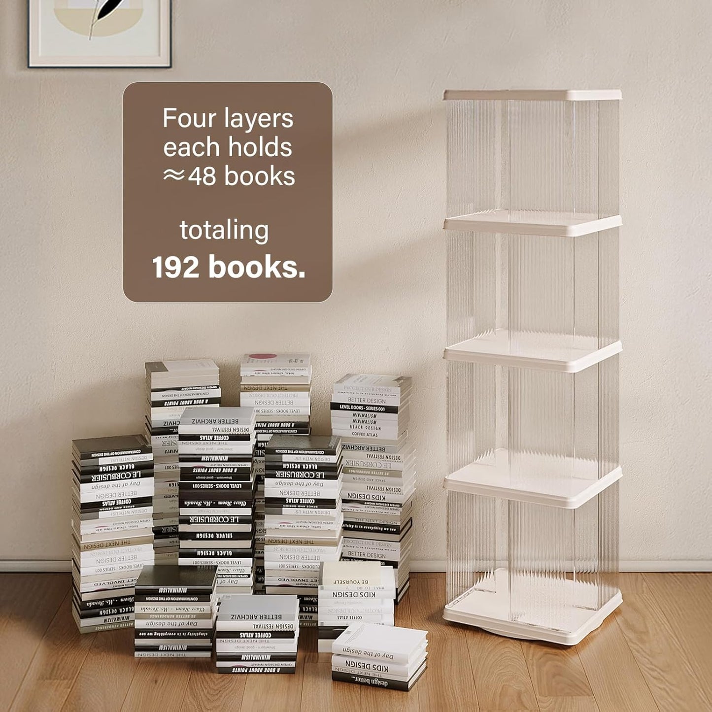ELPHECO 4 Tier Rotating Bookshelf Rectangular Spinning Bookcase, Revolving Corner Bookshelf on Wheels, 360 Display Floor Standing Storage Rack, Book Shelf Organizer for Study, Living Room, Bedroom