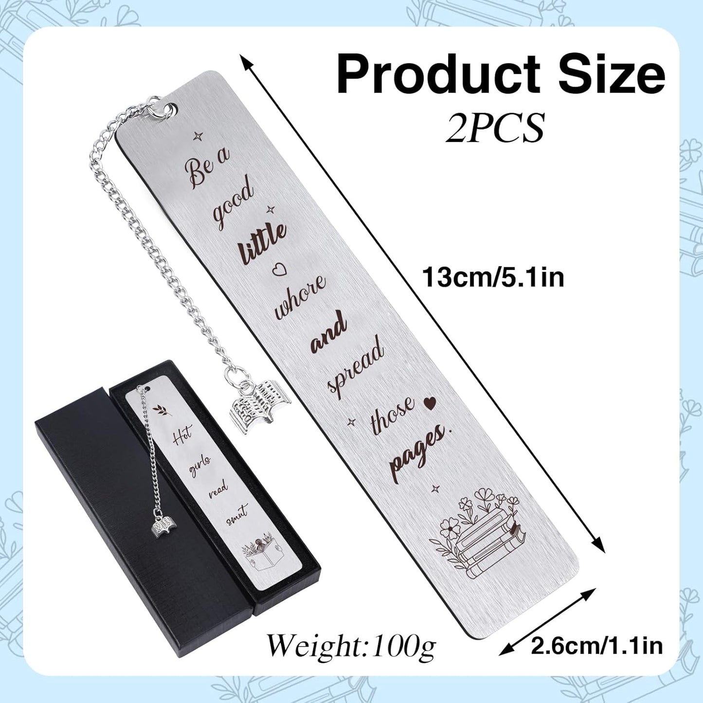 Metal Smut Bookmark Gift - 2Pcs Smutty Bookmarks with Pendant for Women Cute Bookmarks for Friends Funny Book Marks Set for Book Lovers Book Accessories for Book Nerd
