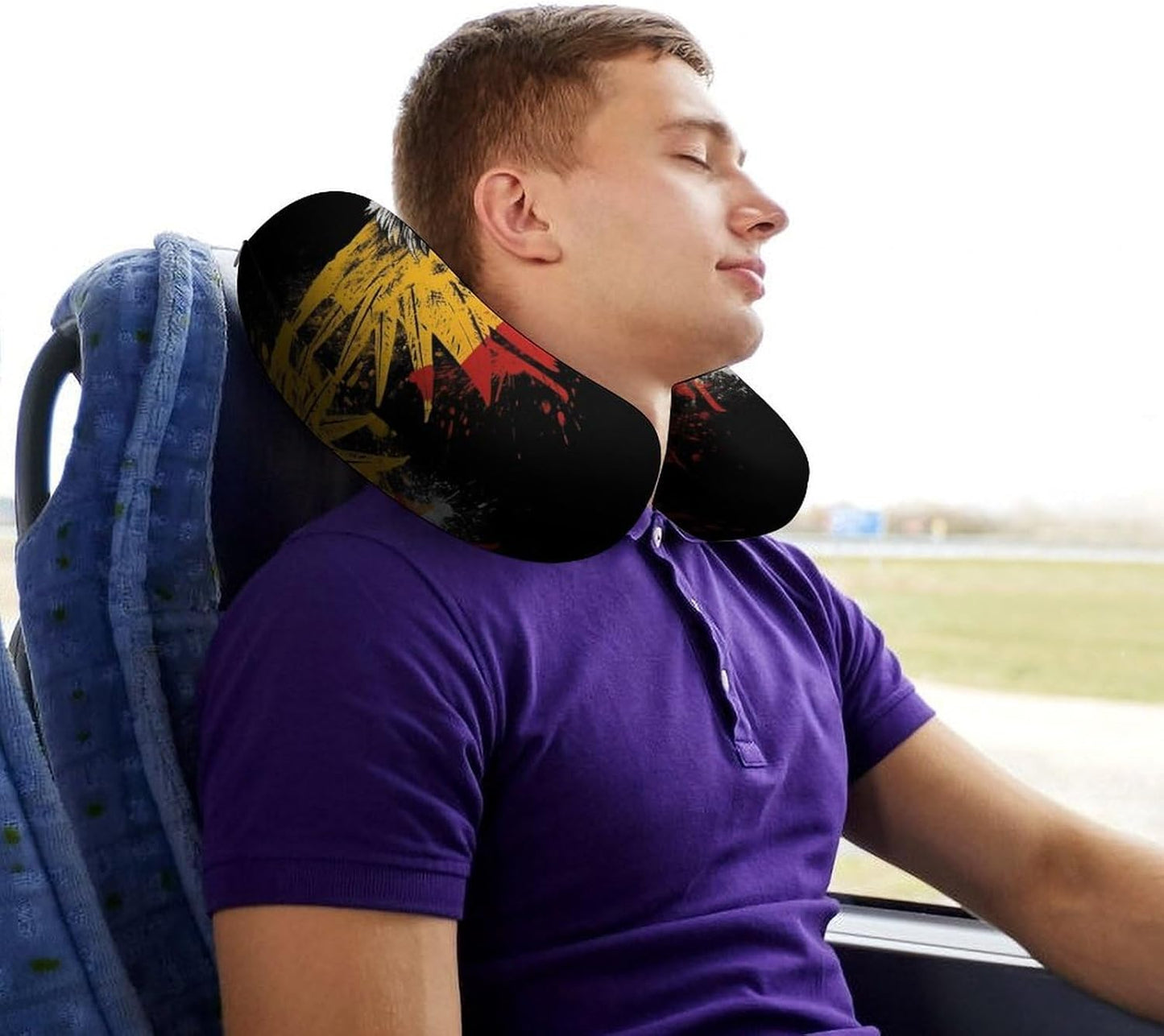 Germany Flag Eagle Neck Pillow Memory Foam U Shaped Pillows Portable Pillows for Shoulder Travel Head Support Pillow with Concealed Zipper for Airplane Car Home Office
