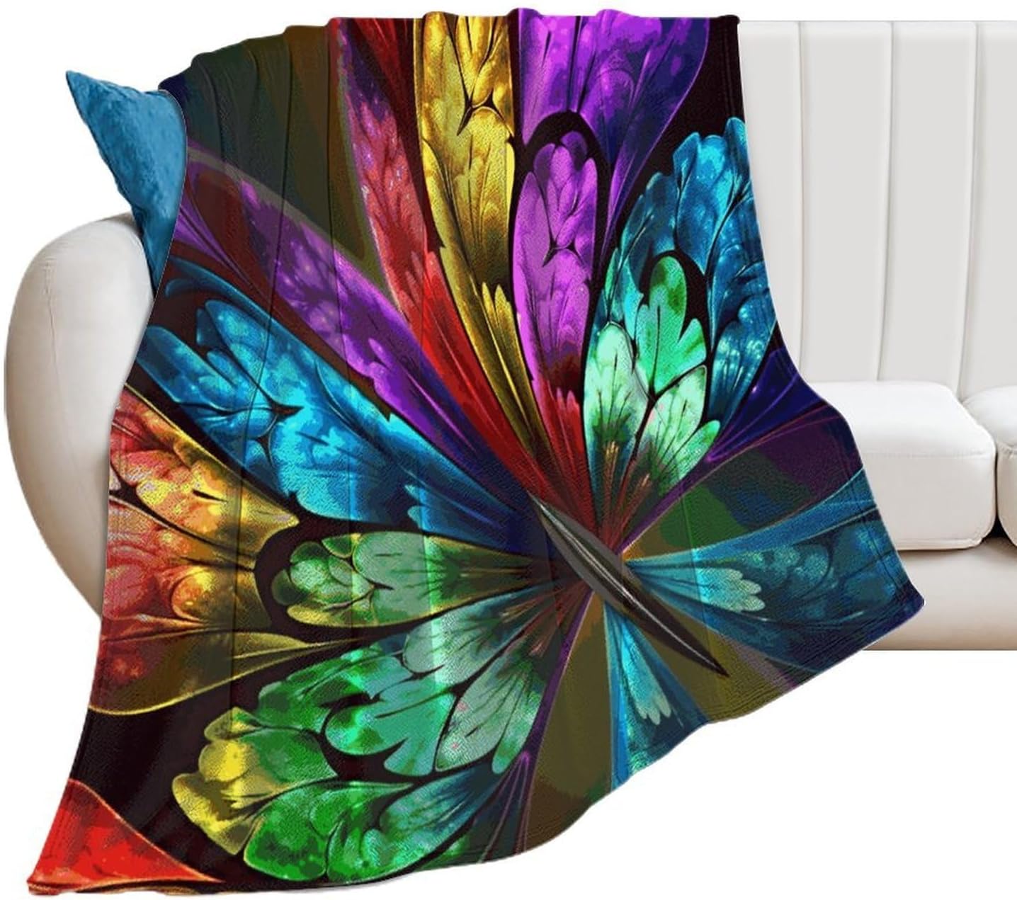 Rainbow Butterfly Blanket Super Soft Lightweight Throw Blanket Cute Cozy Warm Bed Blanket Decorative Fuzzy Blanket All-Season Home Decor Gift for Sofa Couch Living Room 50"*60"（130 * 150cm）