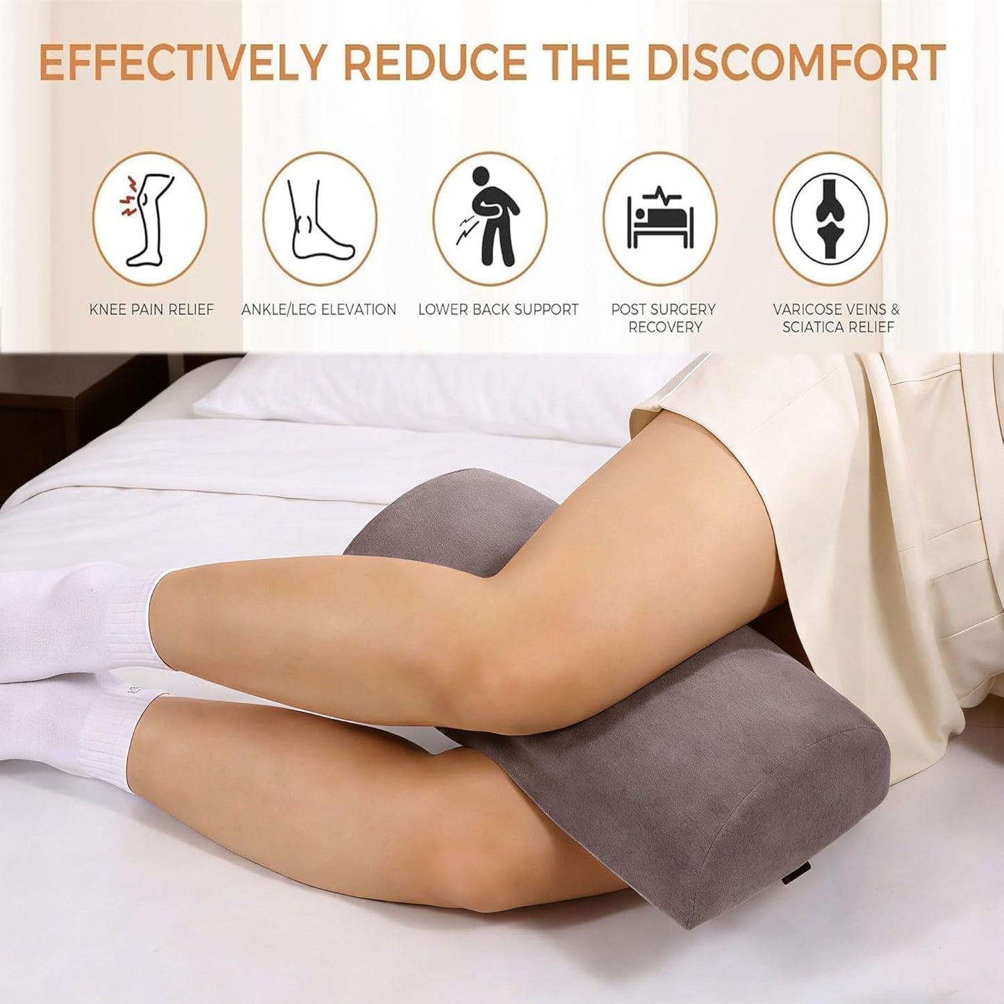 Under Knee Pillow, Half Moon Leg Pillow - Memory Foam Ergonomic Support Pillow for Side & Back Sleepers, Pain Relief & Alignment, Under Knee, Lumbar & Multi-Use Bolster Gray