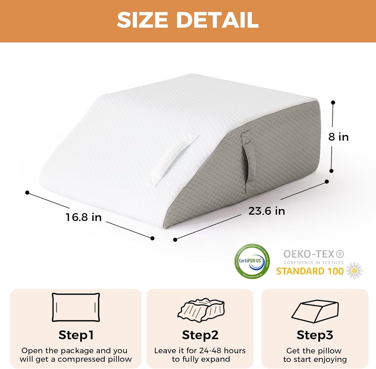 Leg Pillow Elevation Blood Circulation, Leg Elevating Pillows for After Surgery, Sleeping, Memory Foam Wedge Pillow for Legs Swelling, Foot Knee Pillow for Back Pain, 23.6×16.8×8in, White/Grey