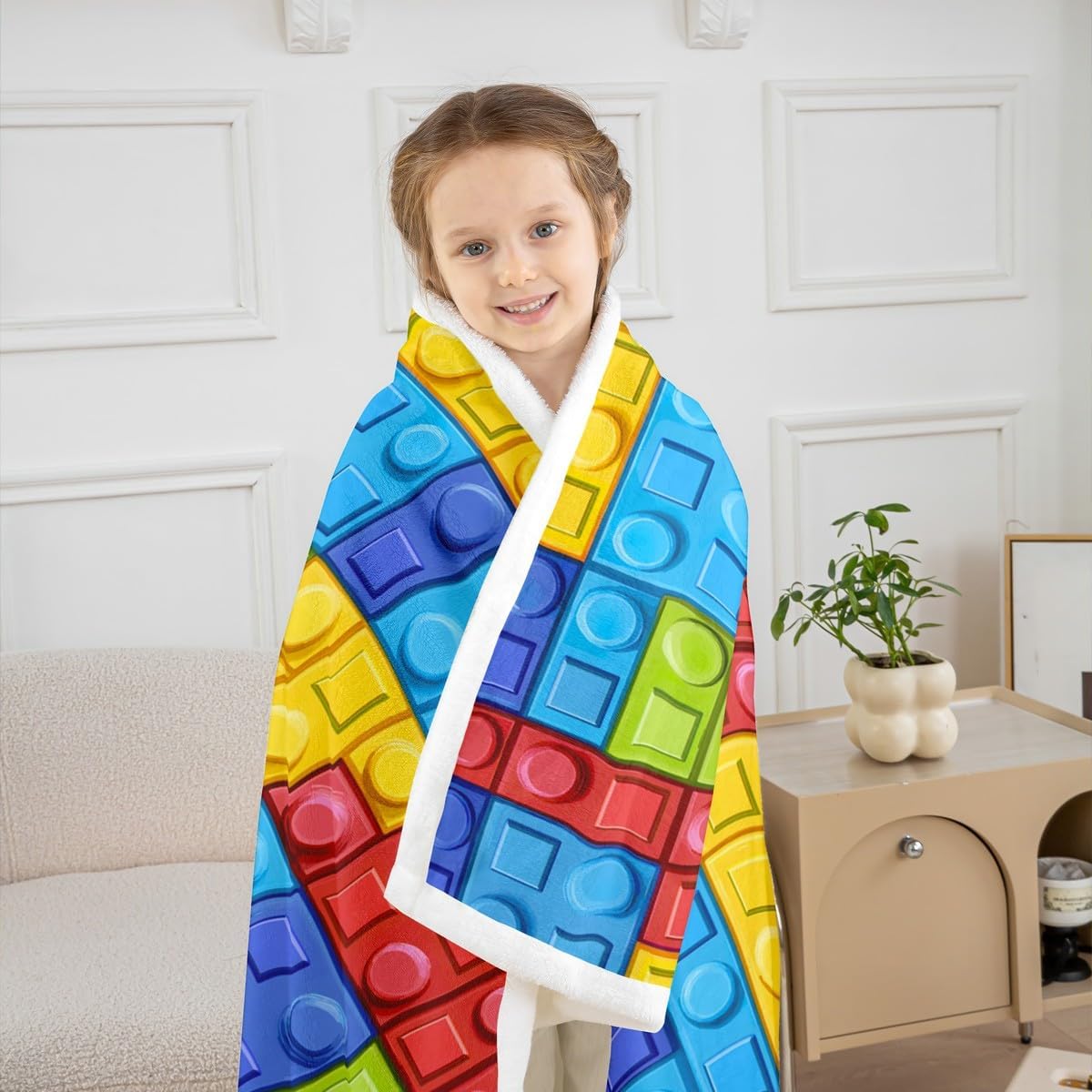 Feelyou Colorful Toy Throw Blankets Teen Funny Building Blocks Decor Soft Cozy Fleece Blankets 30x40 Inches Kids Boys Girls Colorful Geometric Brick Fleece Flannel Throws Cute Games Room Decor