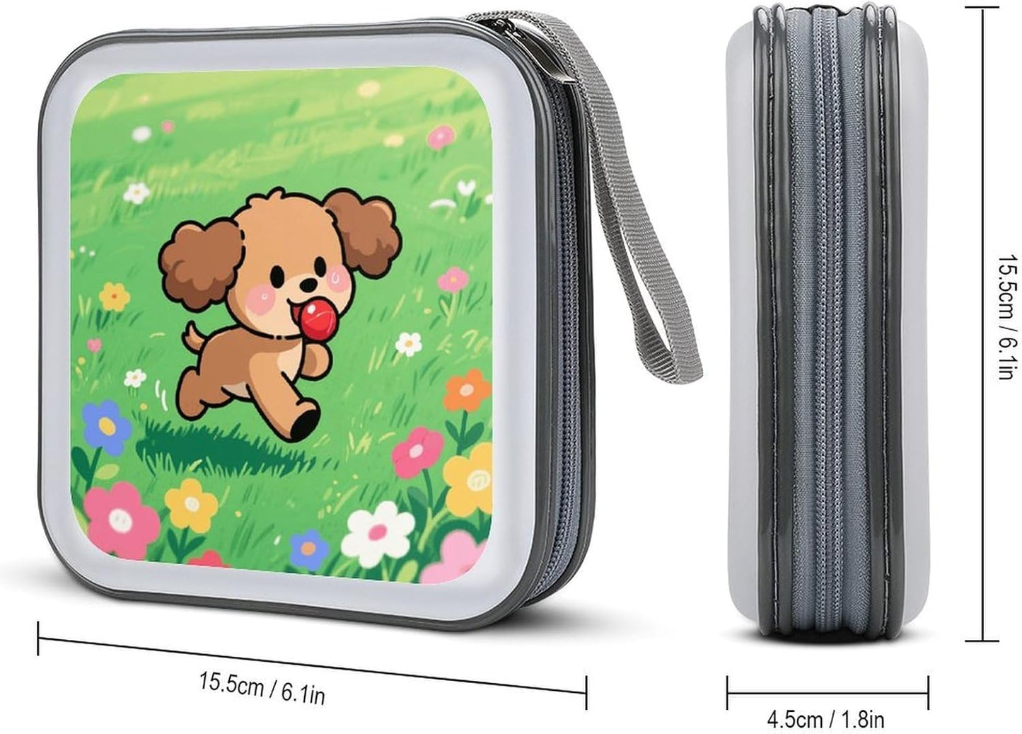 Cartoon Dog CD Case Portable Zipper CD Case 40 Capacity Hard Plastic DVD Cases Holder Large Storage Disc Wallet Bag for Car Home Travel DVD Collection Bag