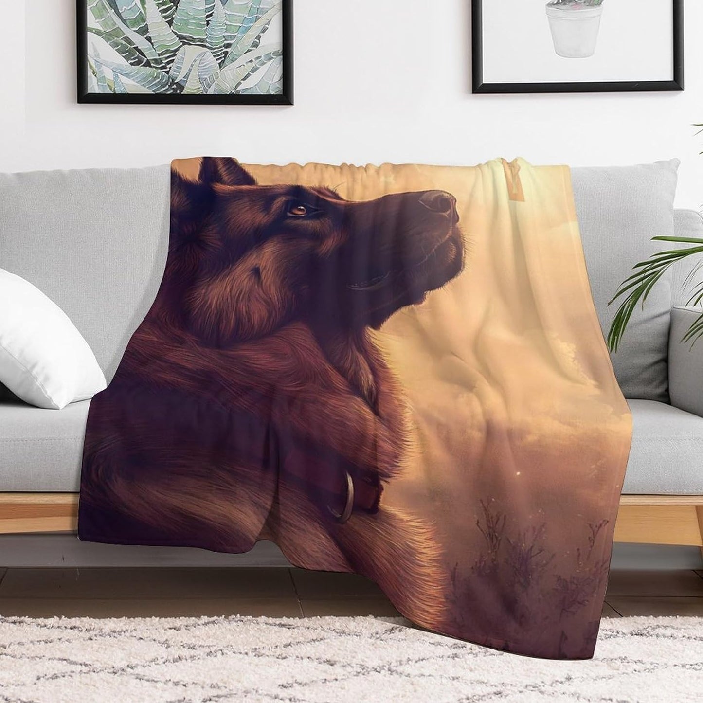 German Shepherd Christianity Throw Blanket for Couch Bed Plush Cozy Fuzzy Flannel Blanket for All Season 30"x50"