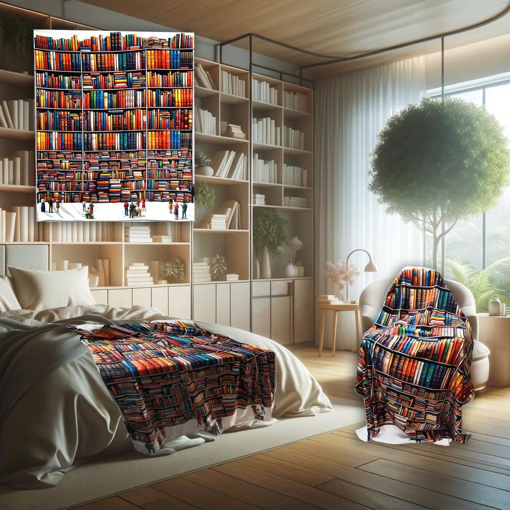 Cozy Bookshelf Throw Blanket 50" x 60"- Ideal Book Lovers Gifts for Readers and Book Lover Gifts, Nice Gifts for Book Lovers Women, Readers, and Book Accessories Aficionados (Bookshelf)