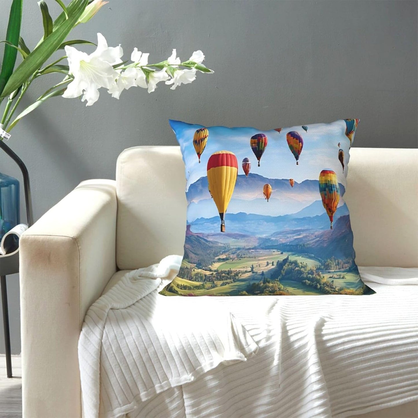 All-Season Square Pillow Covers 18"X18", Hot Air Balloons, Decorative Throw Pillow Covers for Sofa Bed Couch, Hidden Zipper Cushion Cover, Square Lumbar & Accent Pillowcases for Home Decor