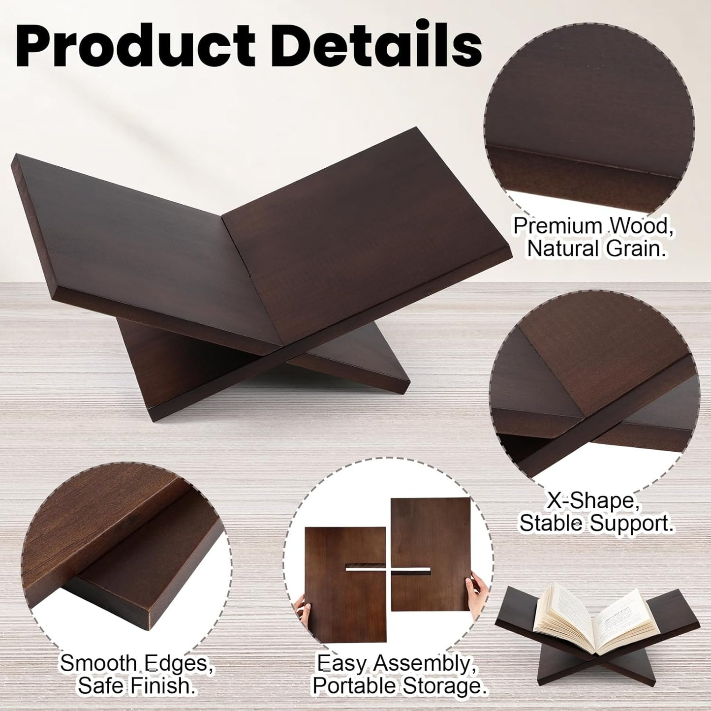 Honoson Open Display Book Stand 16 x 9 x 6 Inches Wooden Large Book Holder for Reading Open Bookstand X-Shaped Cookbook Stand for Bible Magazines Art Textbooks Recipe Coffee Table Decor(Dark Walnut)