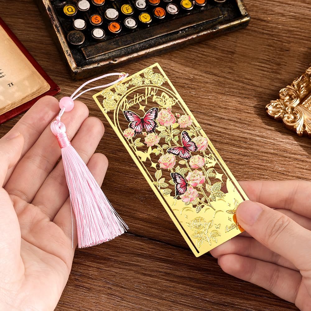 2pcs Bookmark Butterfly Flower Theme Pretty Book Marks Set with Bookmarks for Women, Cute Book Markers for Writers, Kids, Teens, Men Readers, Reading Accessories Gifts for Book Lovers