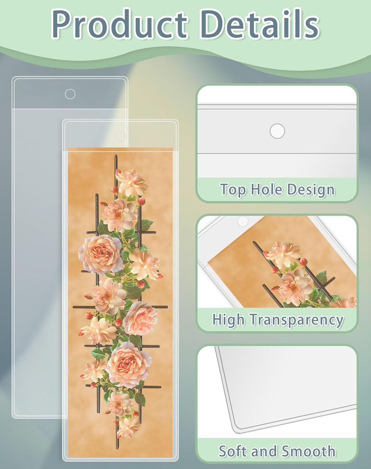 120 Pack Bookmark Sleeves, Clear Bookmark Holders for 5.5 x 2 Inches Bookmarks, Plastic Blank Book Mark Cover for School, Office and Party Favors