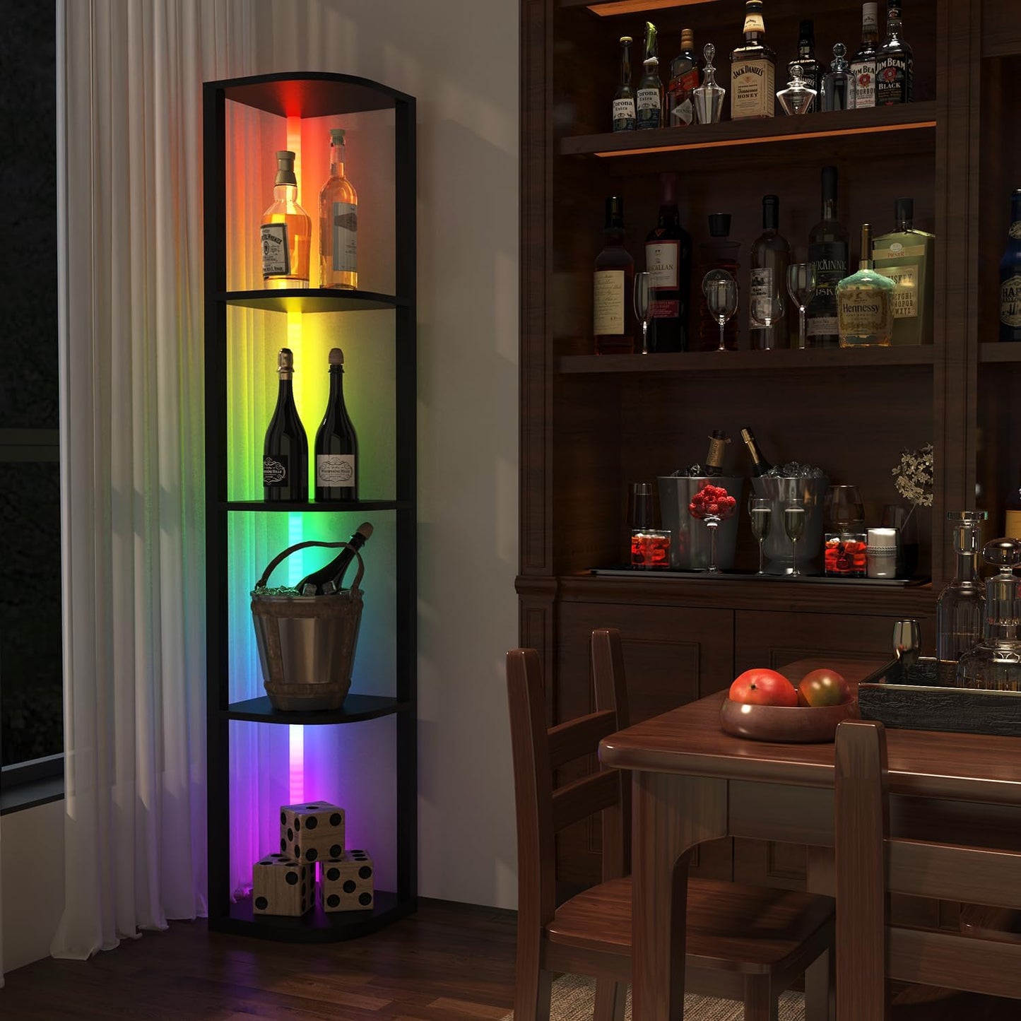 ROJASOP 5 Tiers Corner Shelf with Light Tall Display Shelf for Collectibles Control Multiple Color Lights via APP and Remote Control Floor Lamp with Shelf Supports Dimming for Living Room Bedroom Home