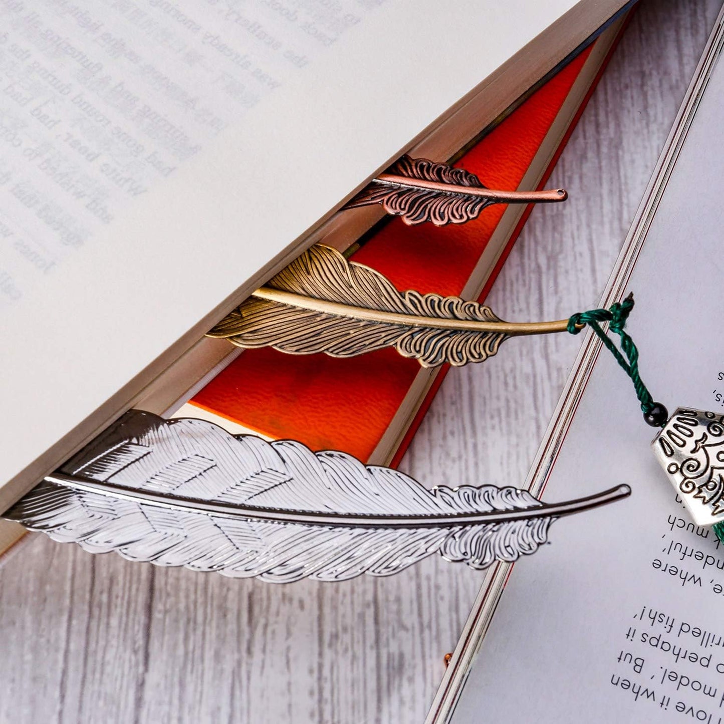 Tatuo 27 Pcs Metal Feather Bookmark Vintage Feather Shape Bookmark Colorful Feathers Metal Book Marker for Readers Book Lovers(Classic Styles)