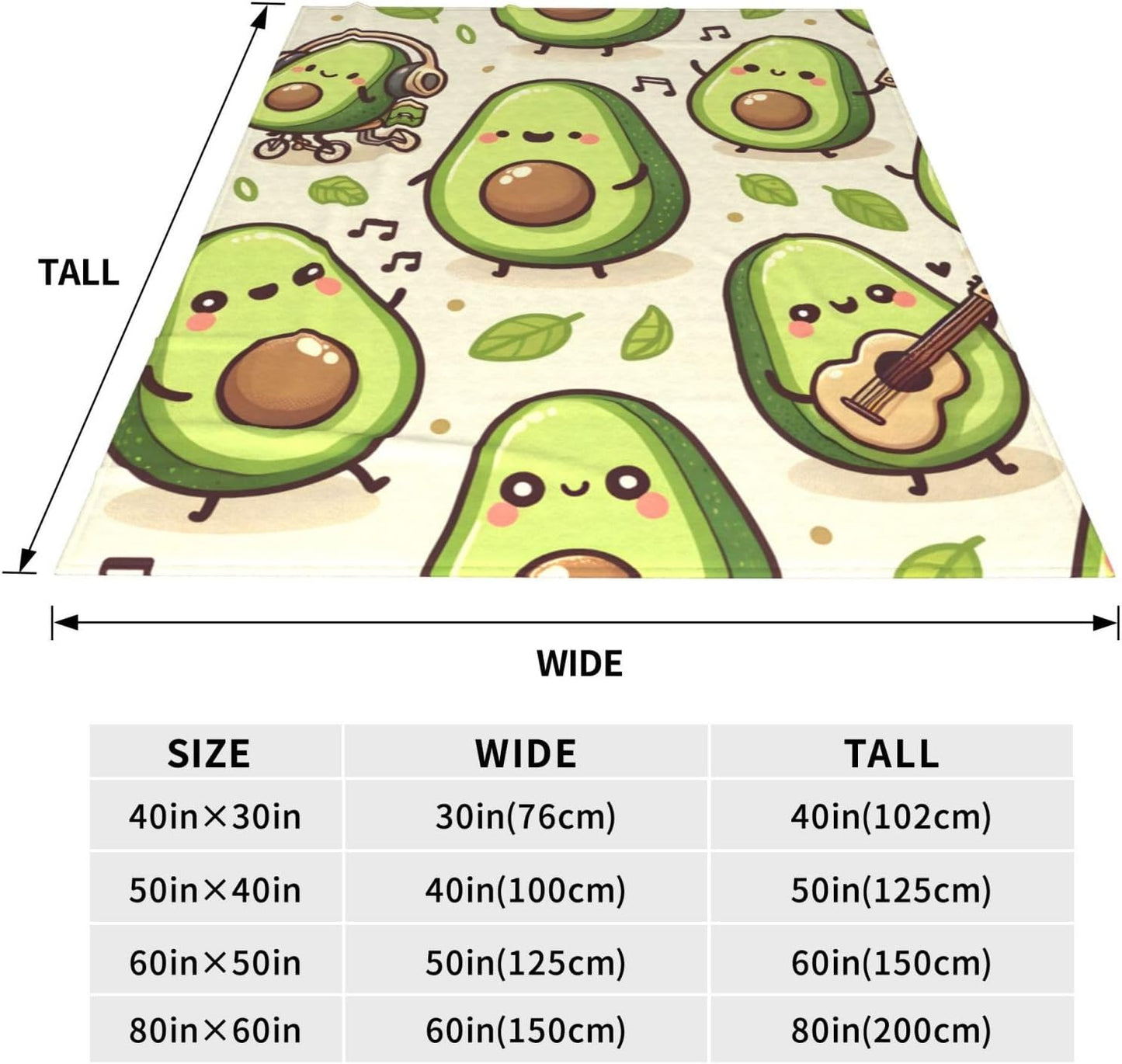 Cute Funny Avocado Fruit Blanket Throw Gifts for Kids Women Men Cartoon Music Flannel Blankets Soft Fuzzy Lightweight for Home Decor Couch Bed Sofa 60x50 Inches