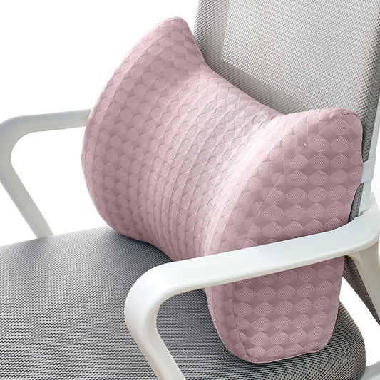 Ice Silk Lumbar Support Pillow Ergonomic Lumbar Pillow Back Cushion Office Chair Waist Backrest Pillow with Strap (Pink, Straight: 45×15×27cm/17.7"×5.91"×10.63")