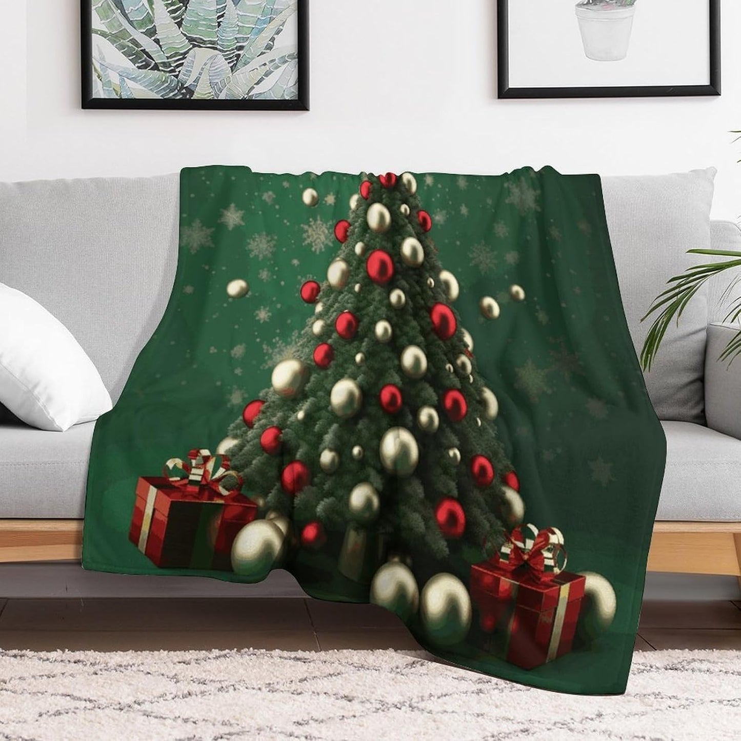 Round Ball Christmas Tree Blanket Super Soft Lightweight Throw Blanket Cute Cozy Warm Bed Blanket Decorative Fuzzy Blanket All-Season Home Decor Gift for Sofa Couch Living Room 60"*80"（150 * 200cm）