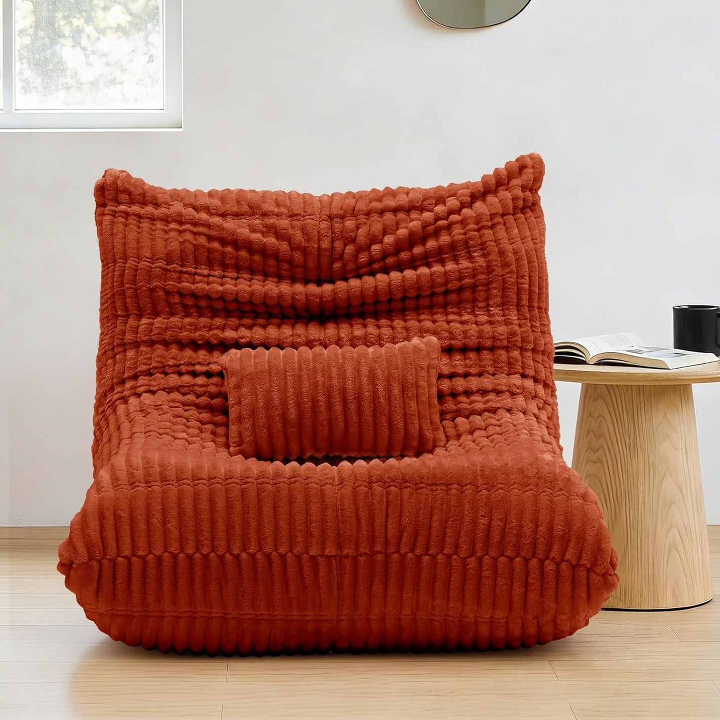 Bean Bag Chair with Lumbar Pillow, Gaint Bean Bag Chairs for Adults, Oversized Corduroy Beanbag Chair with Memory Foam Filled, Lazy Floor Sofa for Reading Gaming Living Room Bedroom (Orange)