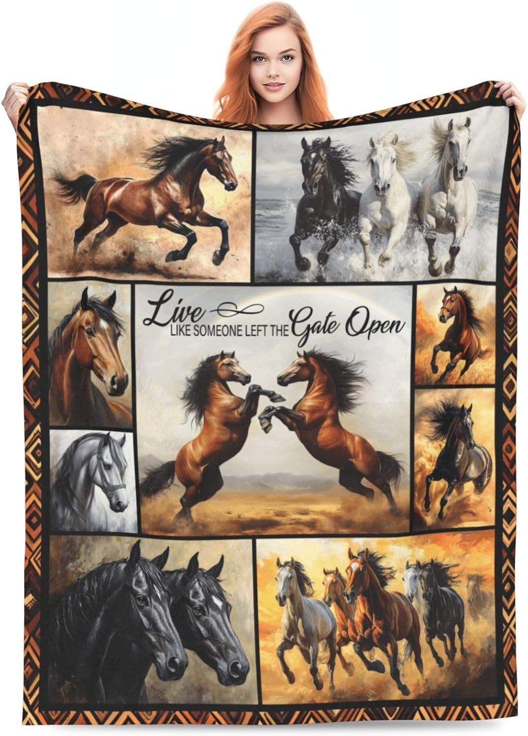 Horse Blanket Horses Throw Blankets Cozy Fleece Flannel Stuff Plush Lightweight Bedding Lover Gifts for Men Women Adults for Couch Sofa Bed Decor 40"X50"