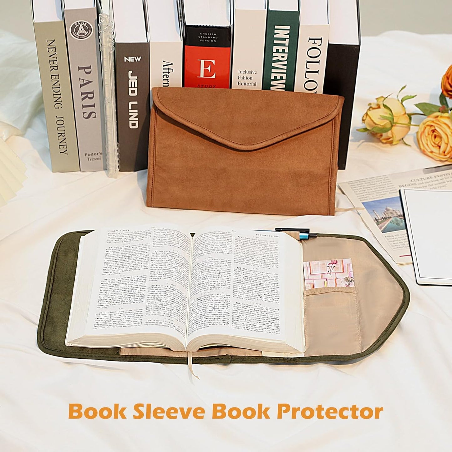 Reusable Adjustable Book Cover with Strong Magnetic Closure – Soft Protective Book Sleeve for Paperback & Hardcover, Fits 8" x 6" x 1.5" Books, Reusable & Flexible Book Protector