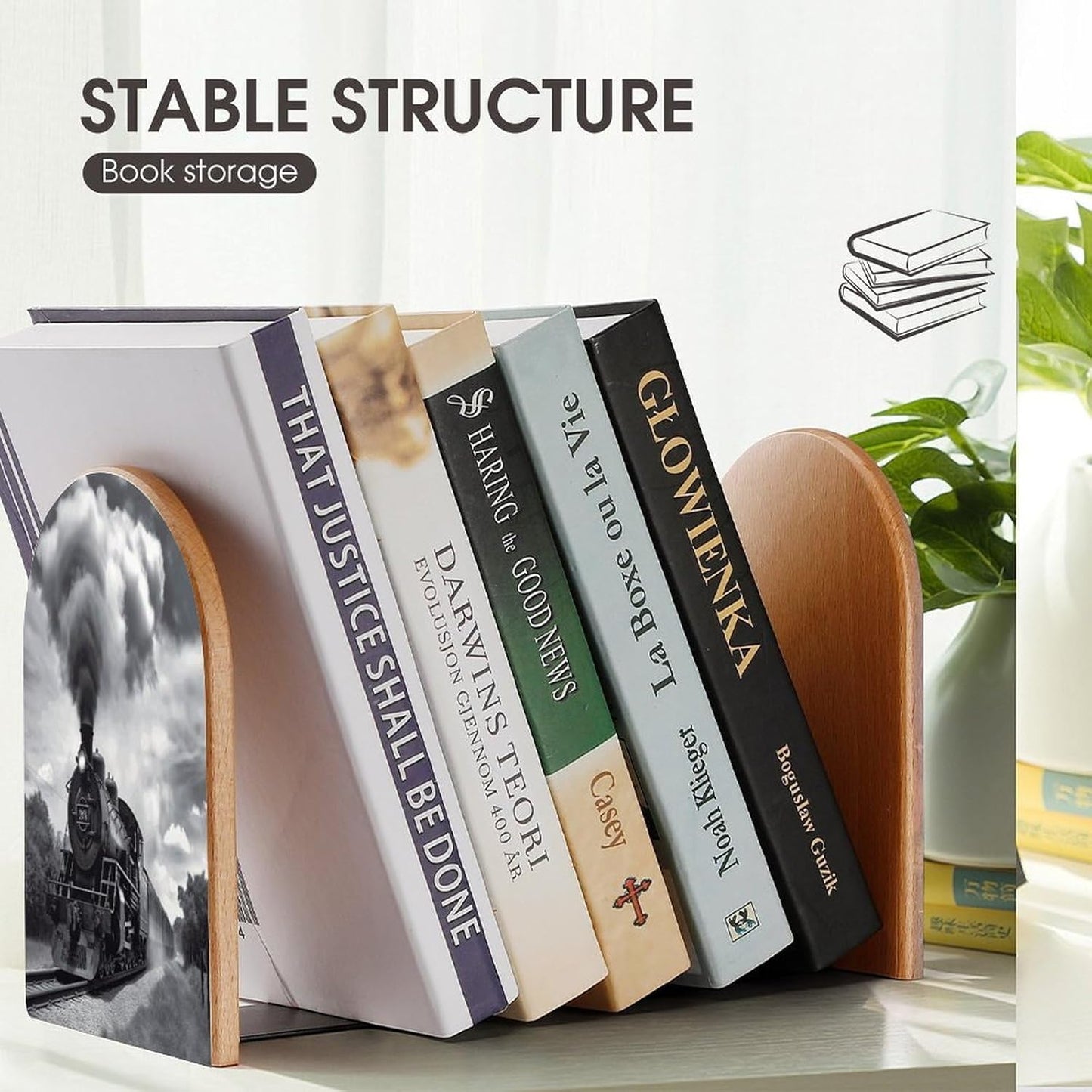 Steam Train Clouds Bookend for Shelves Wooden Book End Large Size Sturdy Book Holders Stoppers with Metal Base for Bookshelves Slick Decorative Bookends Stands