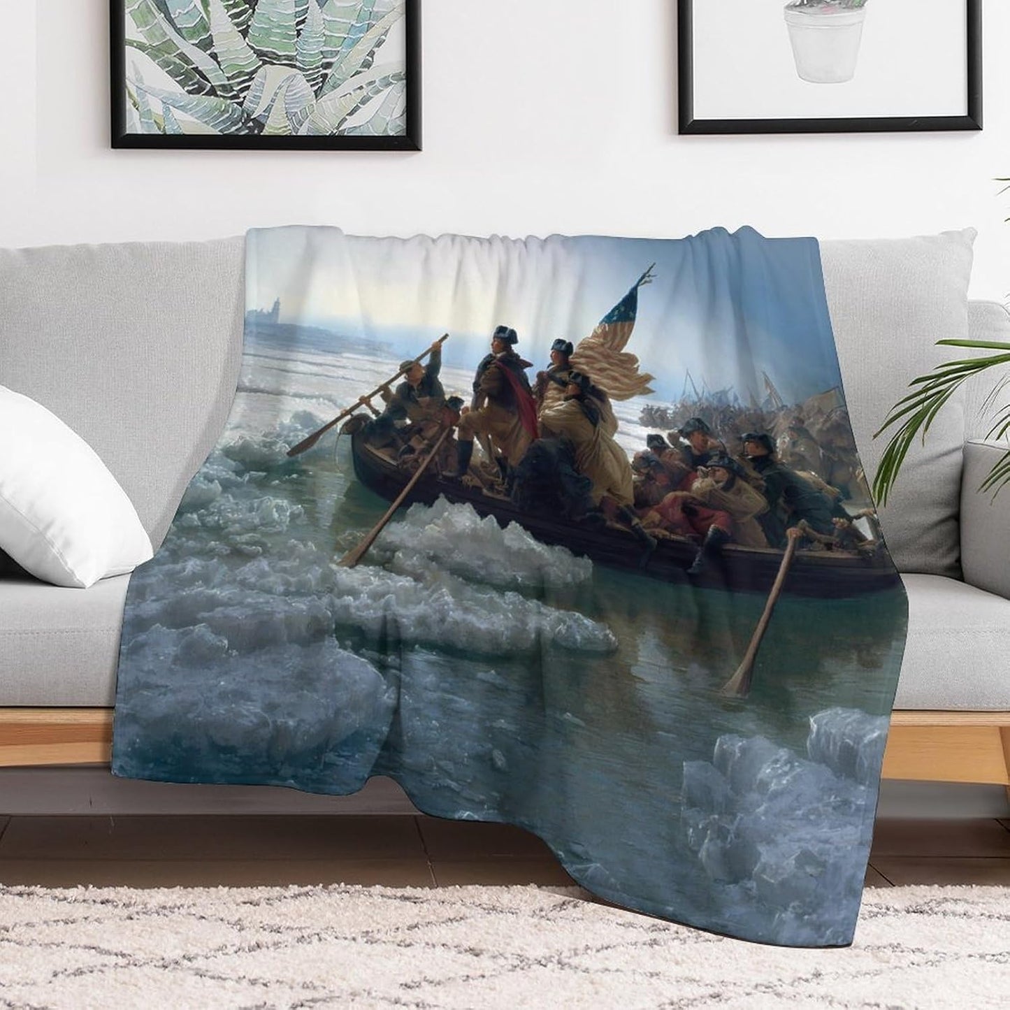 Washington Crossing The Delaware Throw Blanket Soft Warm Flannel Bed Blanket for Couch Sofa