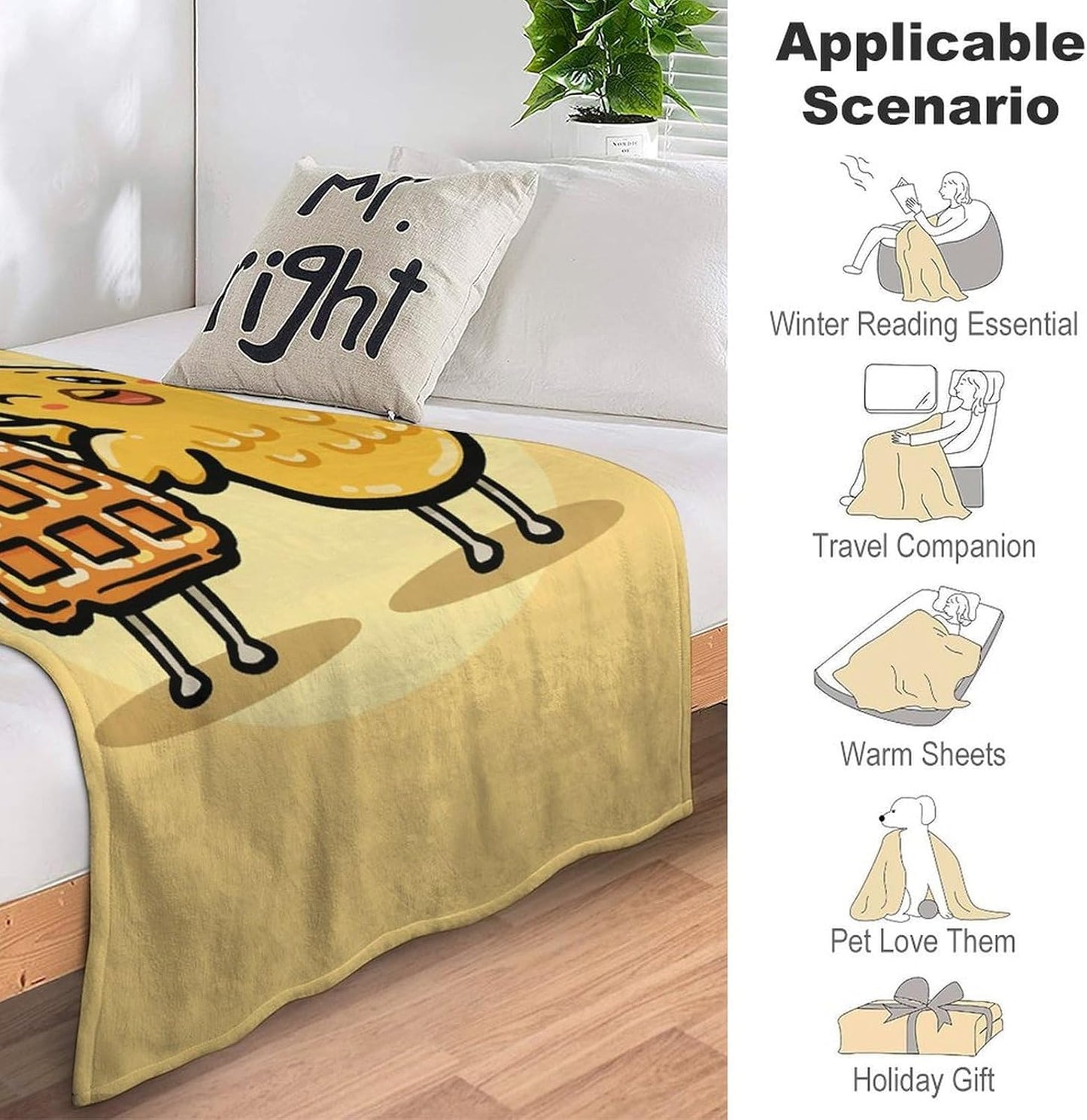 Flannel Fleece Throw Blanket 50x60 Warm Cozy Pet Blanket Winter Reversible Decorative Waffles and Chicken Bedtime Blankets for Couch Bed Sofa Living Room Bedroom Travel Camping Companion