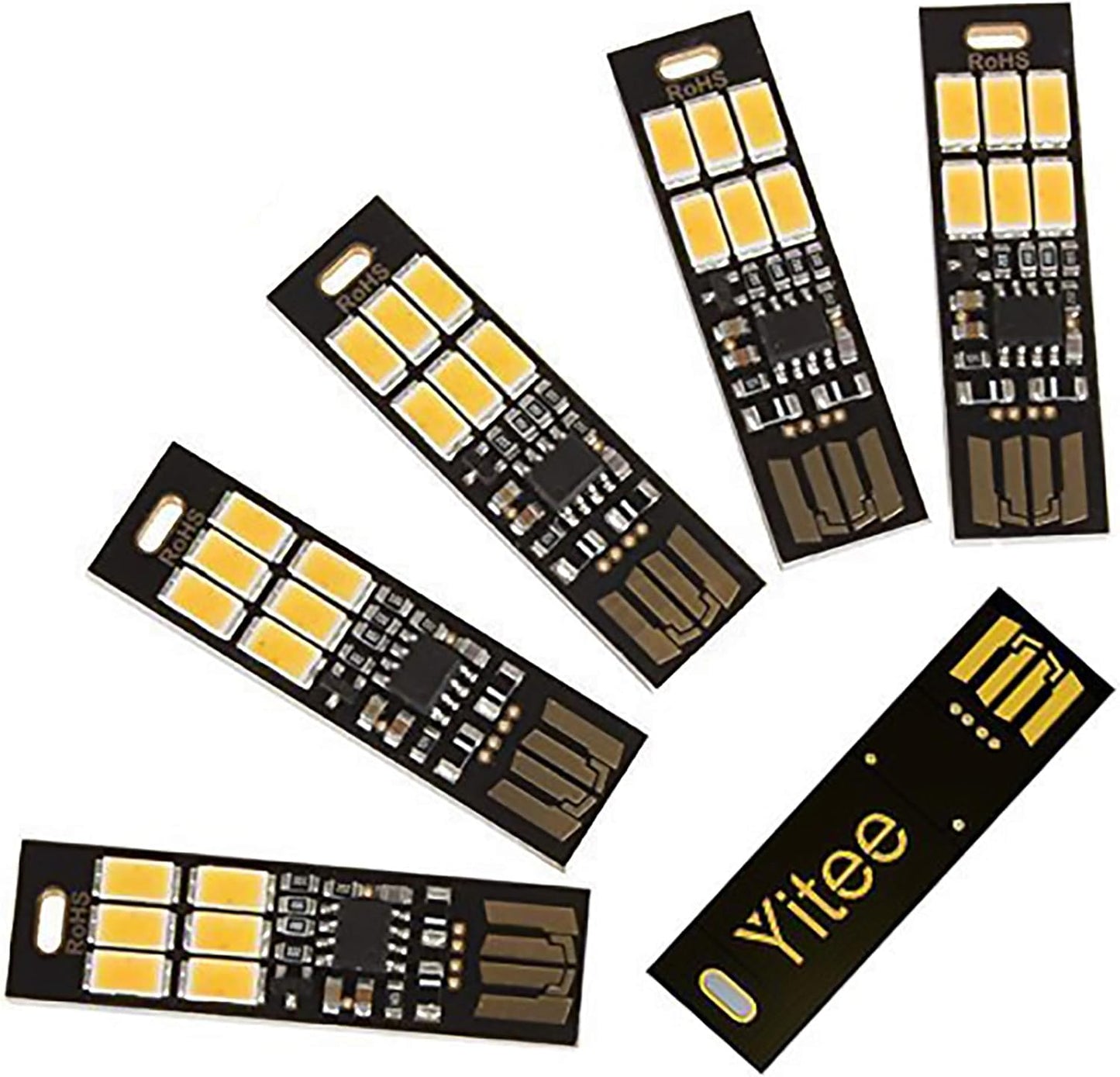 Yitee 5pcs LED Circuit Boards USB Light Keychain Super Bright 6 LEDs Mini USB Light Lamp with Smart Touch Electrodeless Dimming Switch for Laptop Keyboard Light(Warm White), Qty:5