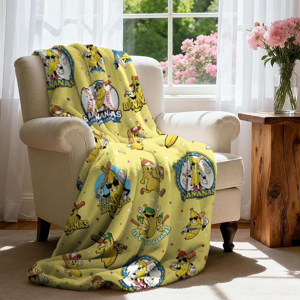 WADORN Banana Baseball Throw Blanket, Cozy Soft Funny Banana Throw Blanket Fuzzy 500GSM Flannel Fleece Blankets Plush Cute Bananas Lover Gifts for Office Living Room Sofa Bed Couch Chairs, 59x51”