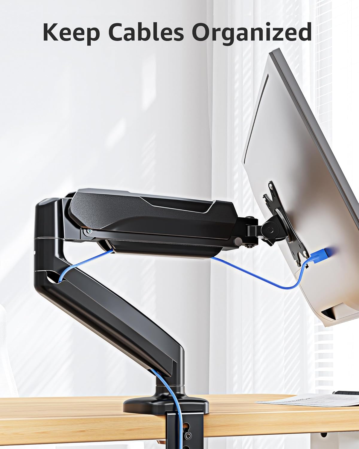 MOUNTUP Single Monitor Desk Mount Holds Screen up to 32 inch, Height Adjustable Monitor Arm, Computer Monitors Stand with Clamp/Grommet Mounting Base, VESA Mounts Fit 4.4-17.6lbs Computer, Black