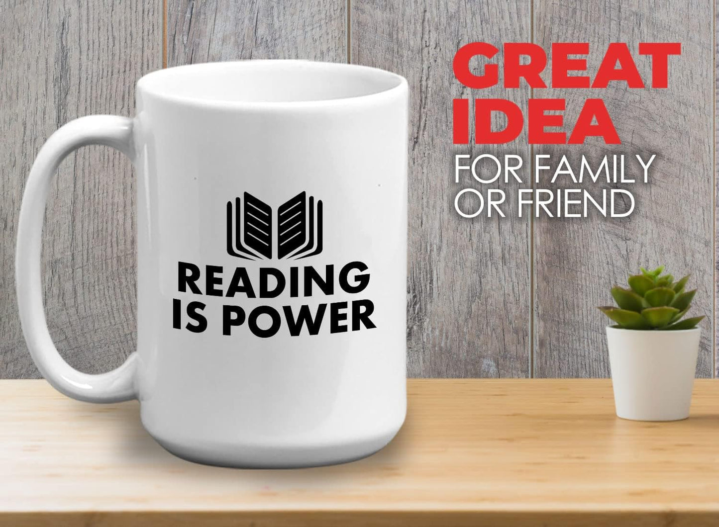 Book Lover Coffee Mug 15oz White - Reading is power - Literary librarian Literature Bookworm Historian Public Library Curator Bibliophile Bibliolater