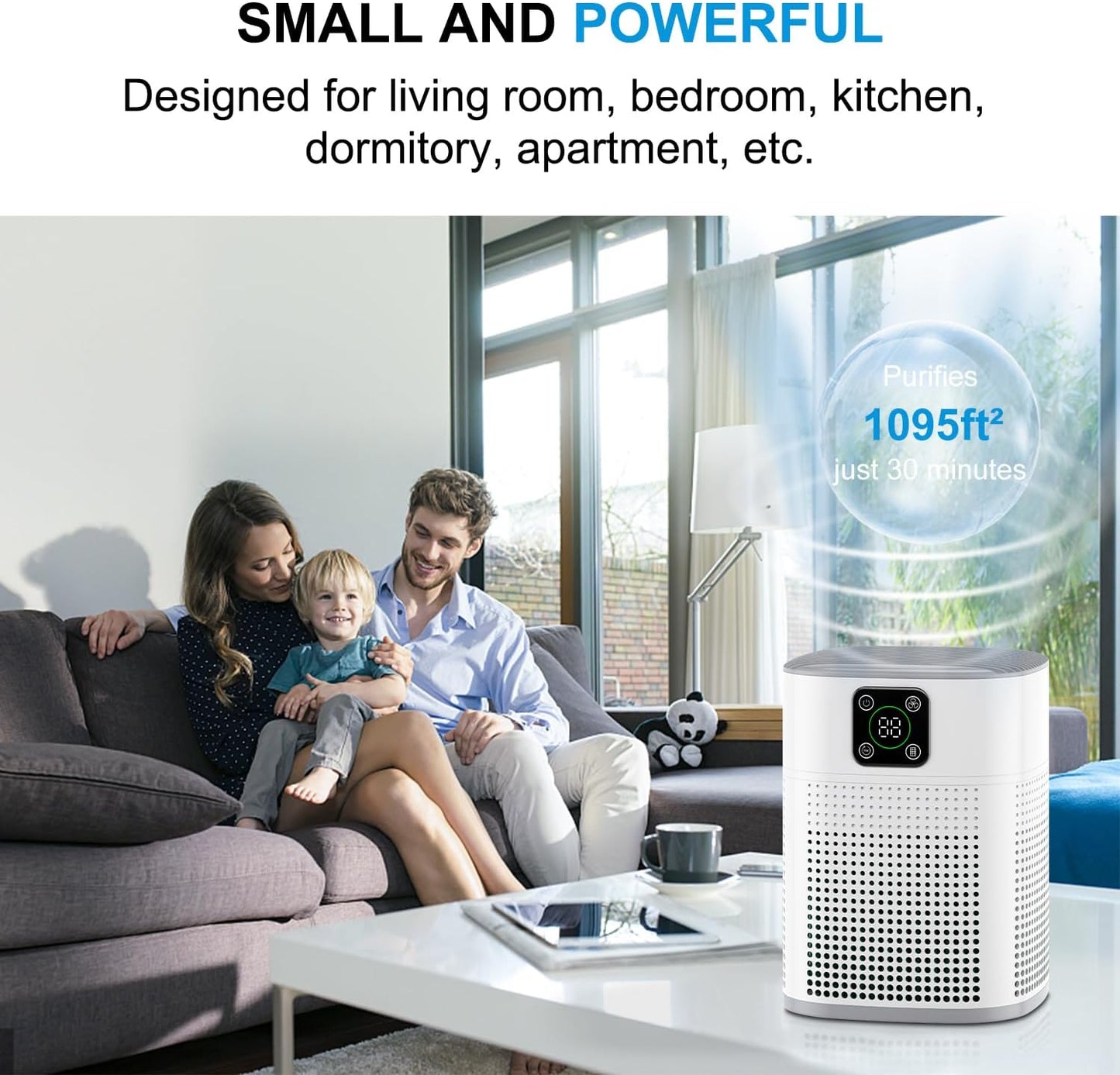Air Purifiers for Bedroom, Honeyuan H13 HEPA Air Purifier for Home Large Room 1095 sqft, Air purifiers with 360°Air Intake, 3 Fan Speeds, 3-Stage Filtration, White
