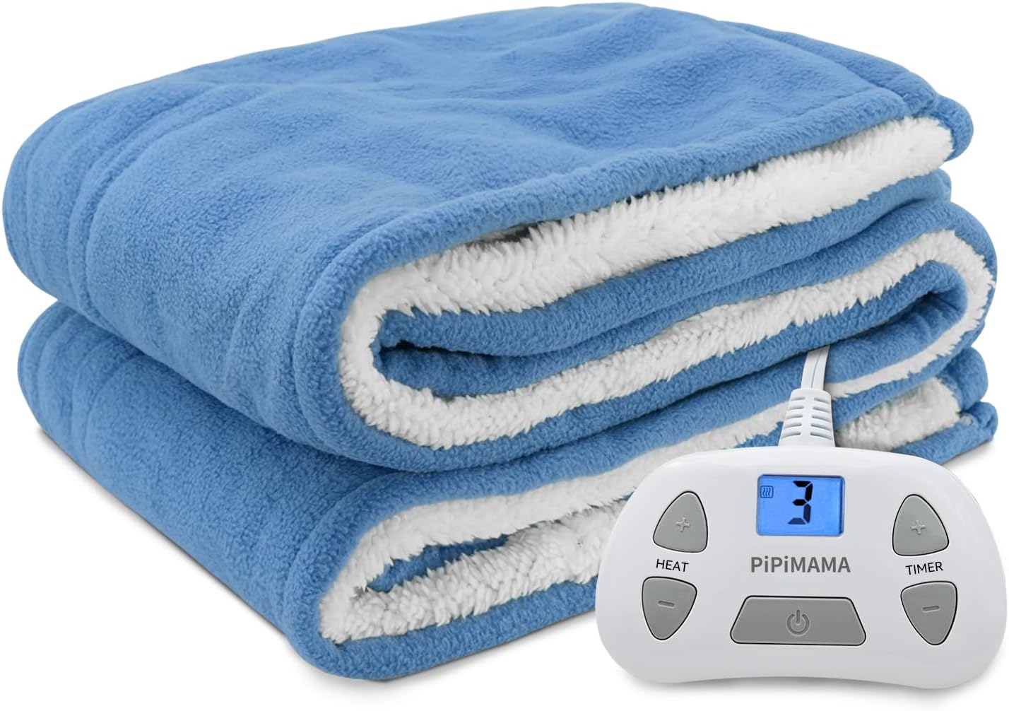 Heated Blanket Twin Size Electric 84"x62" Polar Fleece & Sherpa Warm Heating Twin Blanket 10 Heating Level Fast Heating with, 12 Hours Auto-Off, Overheating Protection Machine Washable, Blue
