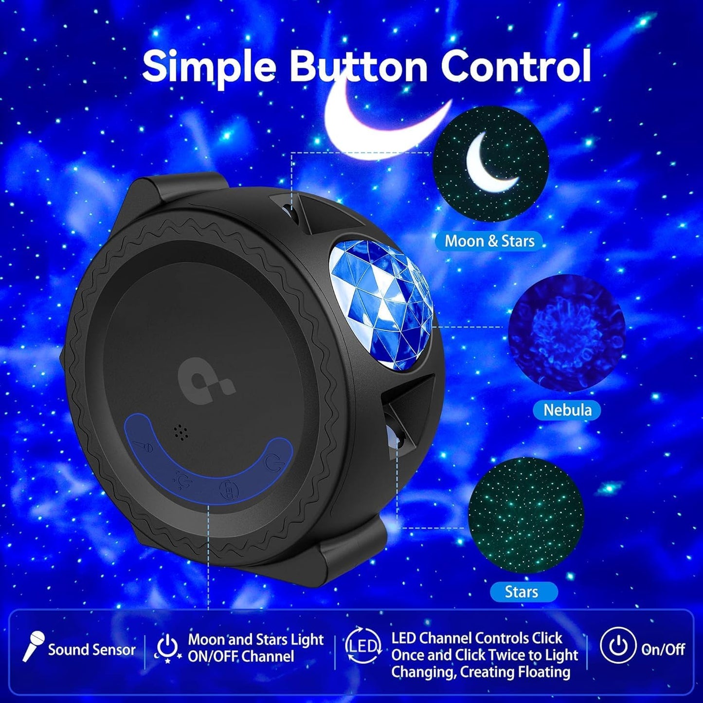 Children Gift Galaxy Projector Star Night Light - 3-in-1 Moon Star Aurora Projector for Bedroom, Clap-Activated Music Sync,14M Colors, Nursery & Adult Sleep Aid (No Music/Alexa)