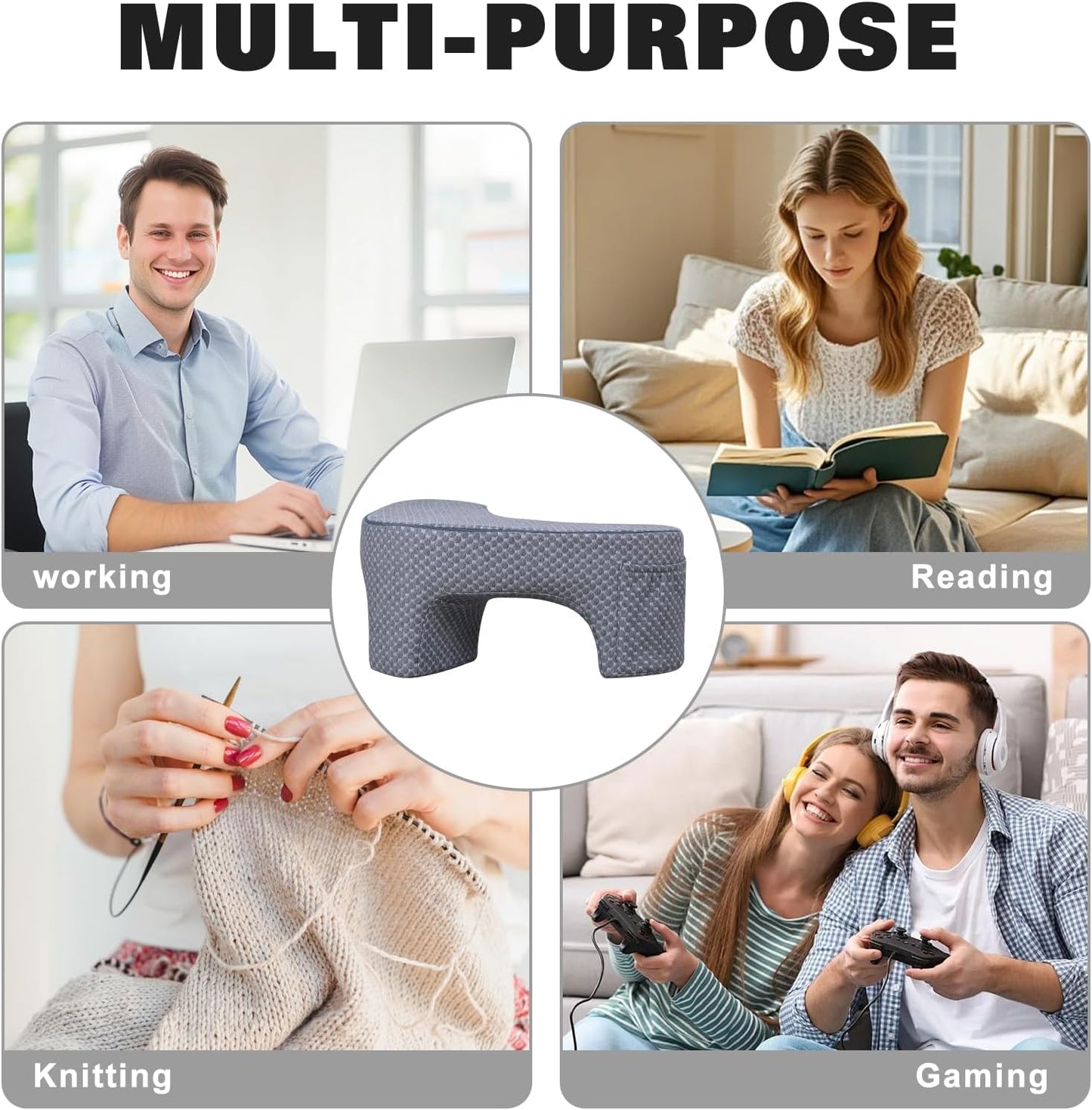 Reading Pillow with 2 Side Pockets,Arm Rest Pillow for Loptop,Memory Foam Reading Pillows for Gaming,Working, Crocheting,Removable and Washable Cover,Unique 3-Leg Design for Enhanced Stability