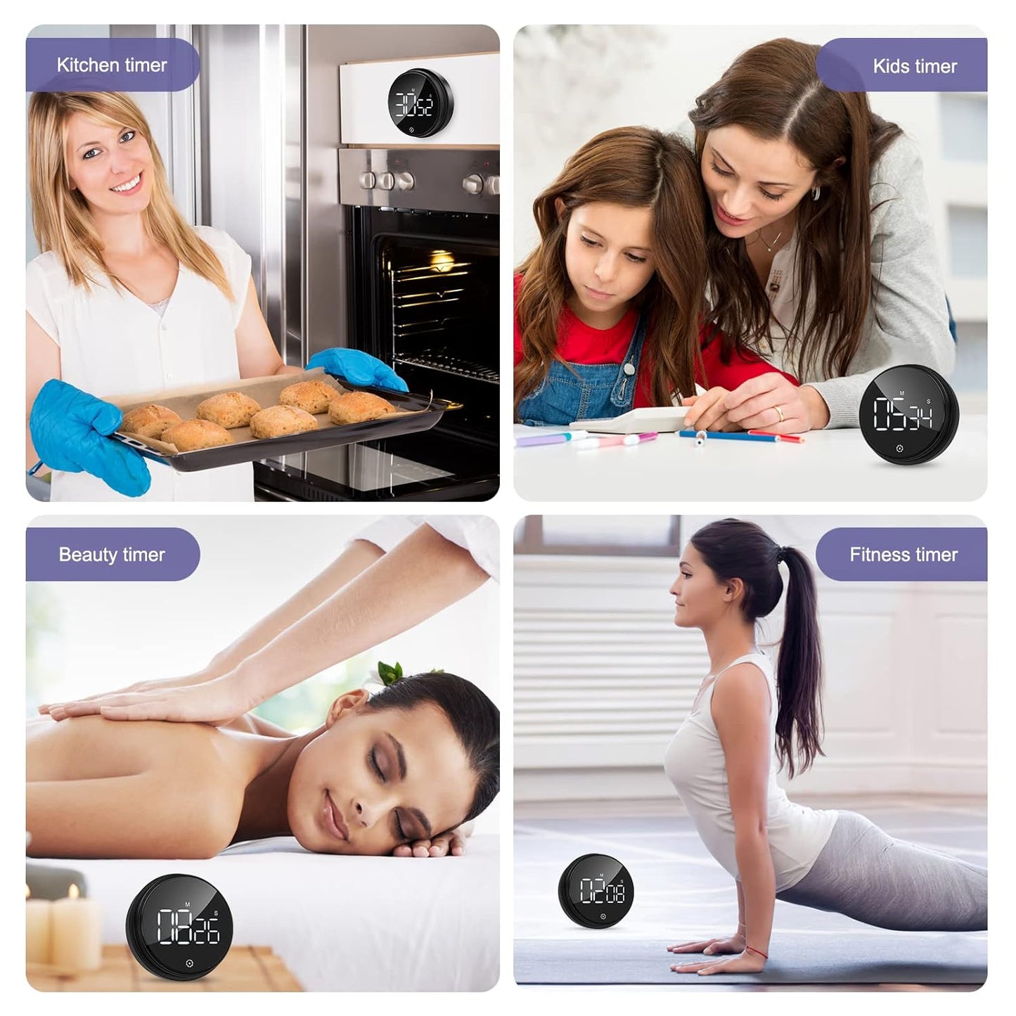 Magnetic Digital Kitchen Timer, Large LED Screen Timer with 3 Volume Levels, Short Time Egg Timer, Stopwatch, Digital Countdown Countup for Cooking, Baking, Sports, Studying etc.