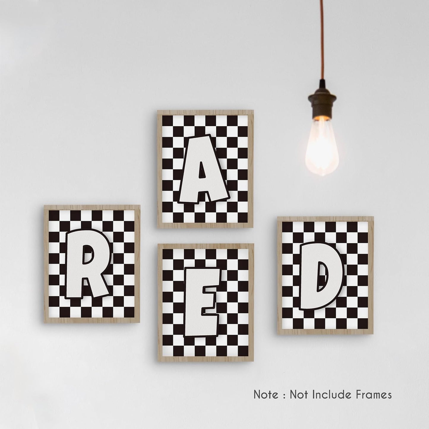 HRQKO Read Checkered Wall Art Poster Prints Set of 4, Reading Corner Decor, Black and White Reading Artwork Printing Posters Wall Decor, Read Sign Prints for Kids Boys Room Playroom 8”x10” Unframed