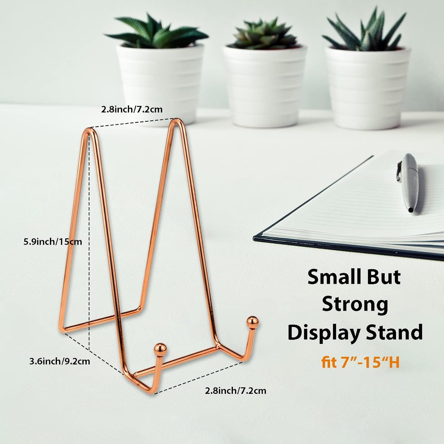 3 Pack Rose Gold Iron Cookbook Stand Plate Holder Display Stand for Display Pictures | Photo Frames | Book | Decorative Plates | Plaque - 6 Inch