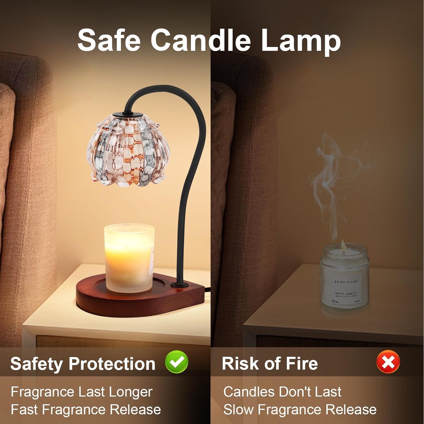 Candle Warmer Lamp with Timer, Dimmable Electric Candle Warmer Melter, Small & Large Jar Fragrance Candle Holders for Home Decoration Gift for Women, White-Orange