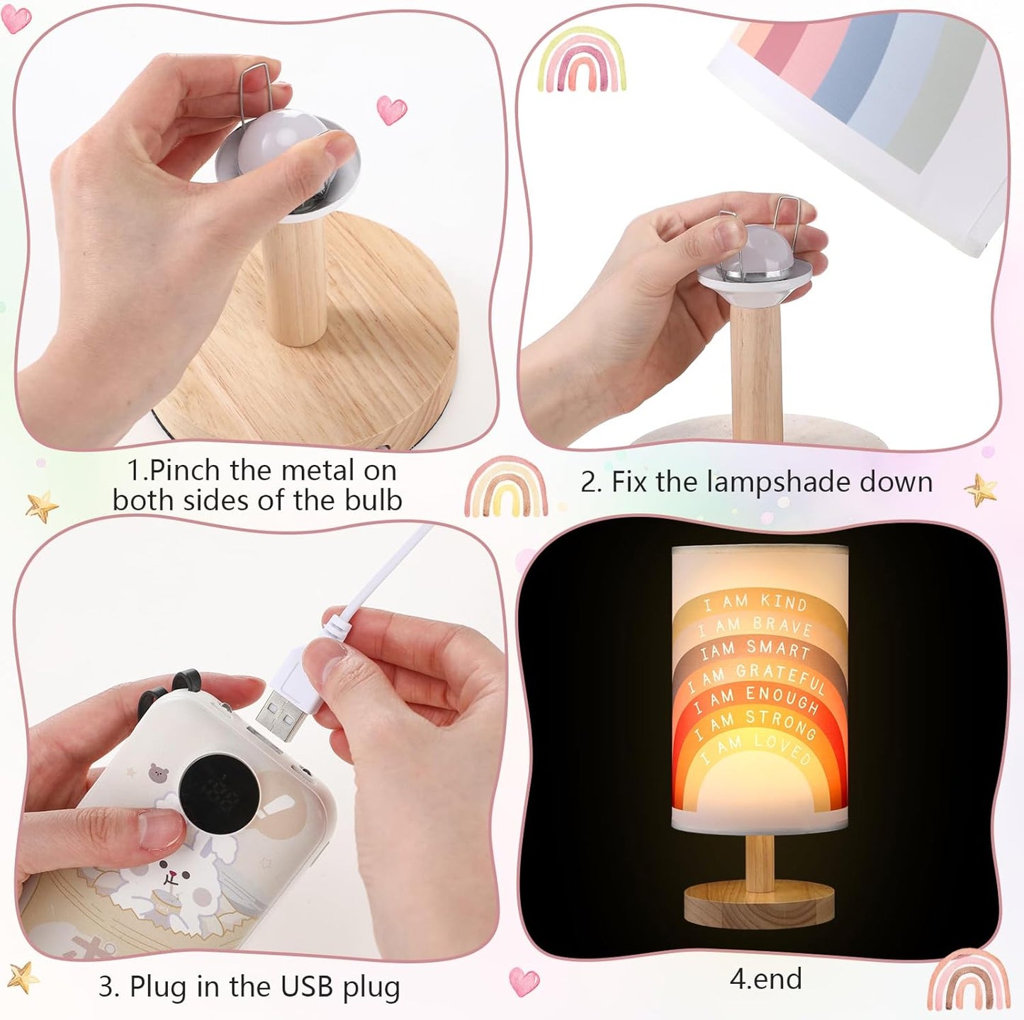 Classroom Lamp Calming Corner Decor Cozy Center 11. 61 Inches Small Bedside Desk Lamp USB Rainbow Reading Book Center Supplies for Home Bedroom Playroom Nursery