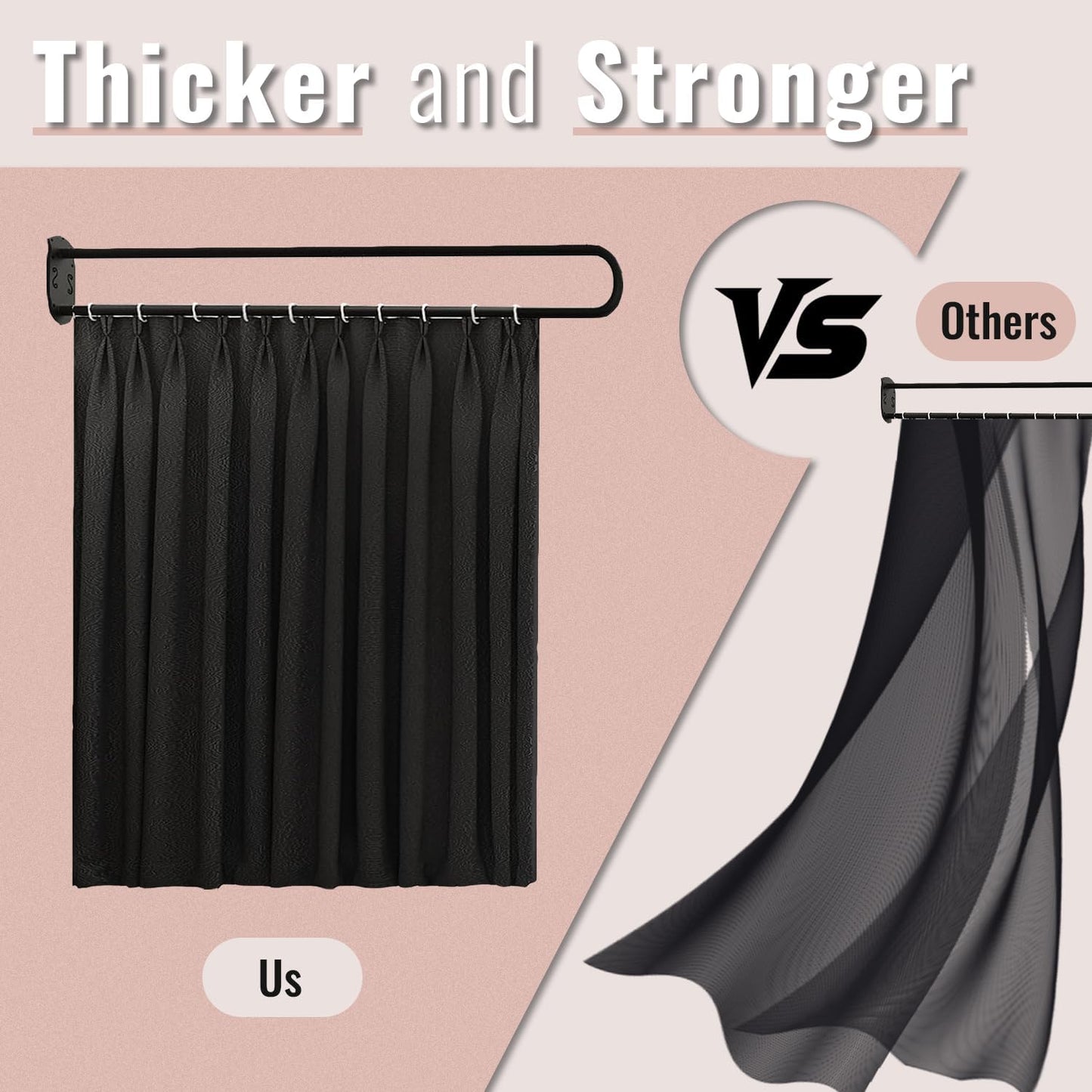 U-Shape Room Divide,Curtain for Beauty Salon,Privacy Partition Curtains with Metal Support Wall Mounted Curtains for Fitting Room, SPA, Bedroom, Room Divider,Hospital,6.56ft (Black)