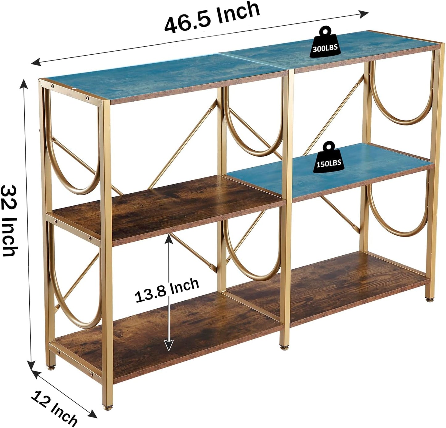 46.5" Rustic Console Table Behind Couch, 3 Tier Sofa Table with Storage Shelves, Modern Entry Table for Foyer Hallway Living Room Bedroom, 3 Shelf Bookshelf, Shoe Rack
