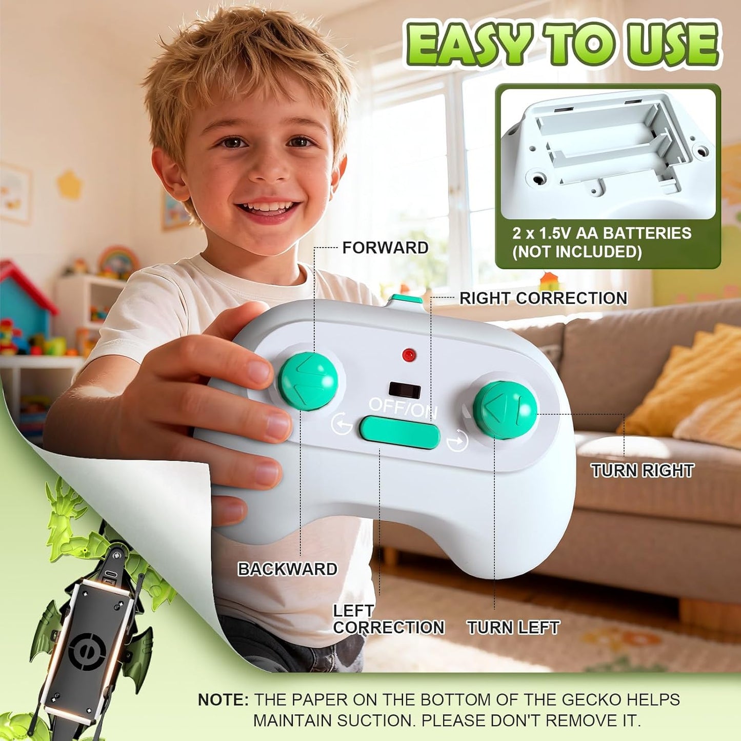 Wall Climbing Gecko Lizard, Kids Toys Remote Control Car, Rechargeable Wall Crawler Gecko Robot, Cool Prank Birthday Xmas for Grandkids Girls Kids Toys for Boys Ages 6 7 8 9 10