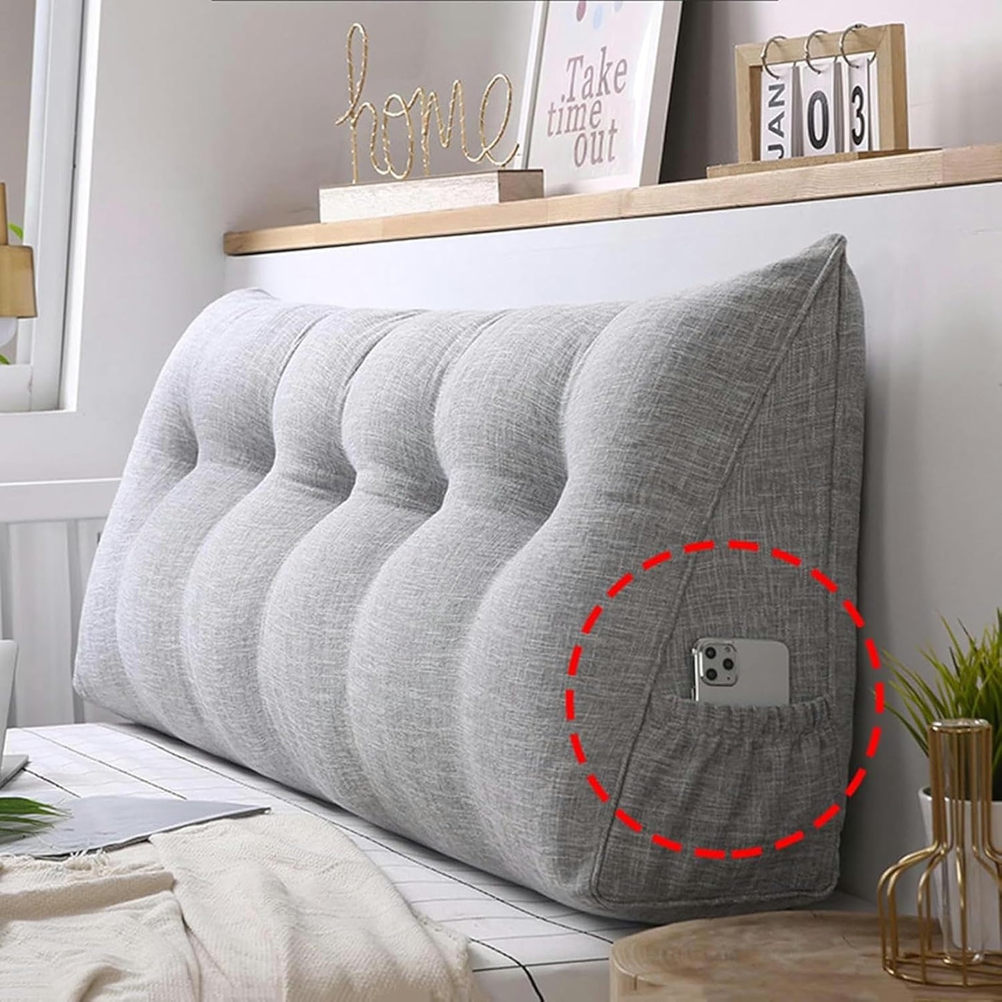 Headboard Pillow Bed Reading Pillow Triangle Backrest Cushion Triangular Bedside Cushion Large Headboard Bolster Support Lumbar Pillow for Day Bed Sofa