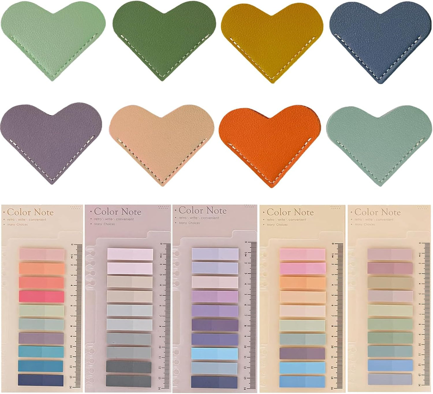 8 PCS Cute Heart Bookmarks with 1000 PCS Sticky Tabs for Reading, Tuuiimo Leather Book Mark Corner Page Markers Learning Kit, Gifts for Book Club Lovers, Teachers, Family, Friends, Women