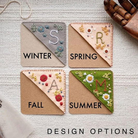 Personalized Hand Embroidered Corner Bookmark, 26 Letters Cute Flower Embroidered Corner Bookmark Embroidery Book Marker Clip for Book Lovers Bookmarks for Reading Lovers Meaningful GIF (Summer, M)
