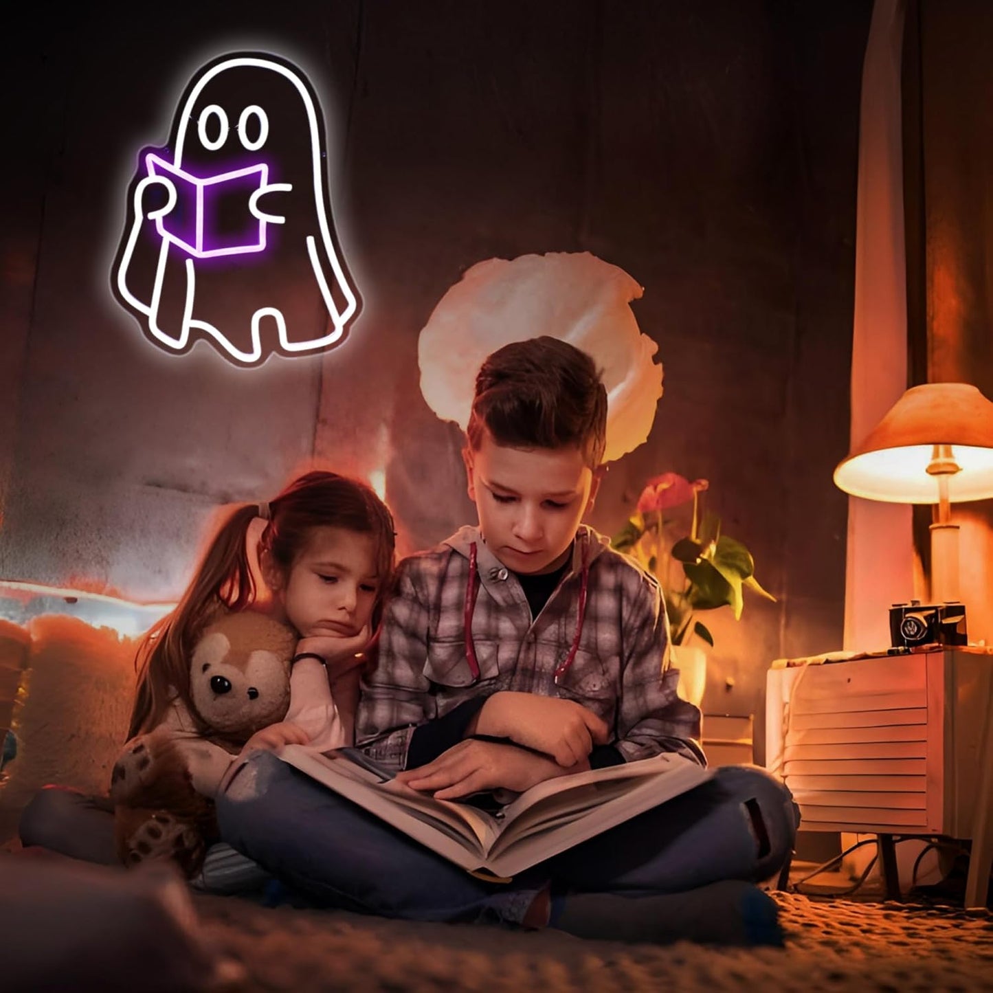 Ghost Read Book Neon Sign Led Neon Lights Signs for Wall Decor USB Powered Led for Room Decoration Home Bar Game Room Party Decor