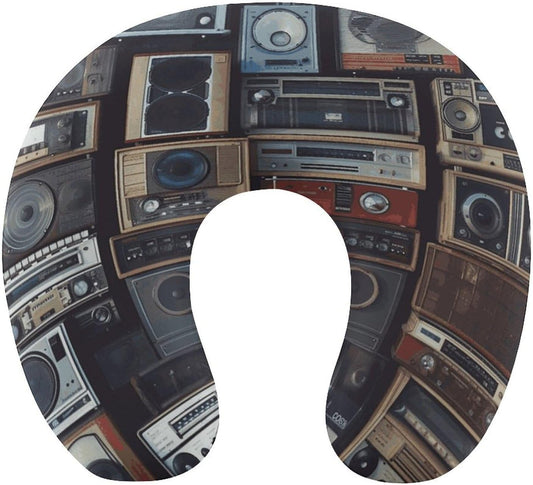 Vintage Wall of Radio Boombox Neck Pillow Memory Foam U Shaped Pillows Portable Pillows for Shoulder Travel Head Support Pillow with Concealed Zipper for Airplane Car Home Office