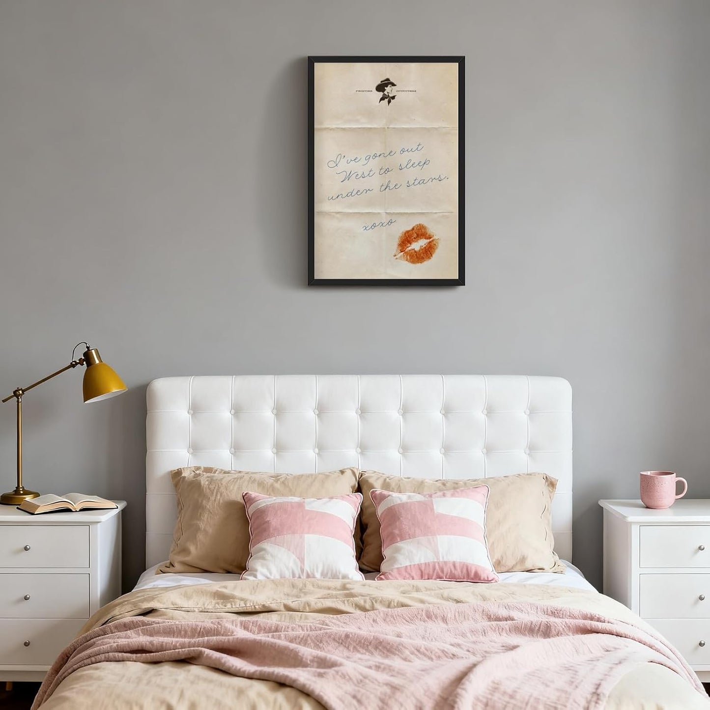 Framed Vintage Western Love Letter Wall Art Gone Out West Ephemera Canvas Prints Romantic Cowgirl Aesthetic Poster Boho Western Pictures Wall Decor Artwork for Bedroom Living Room 12x16inch Black
