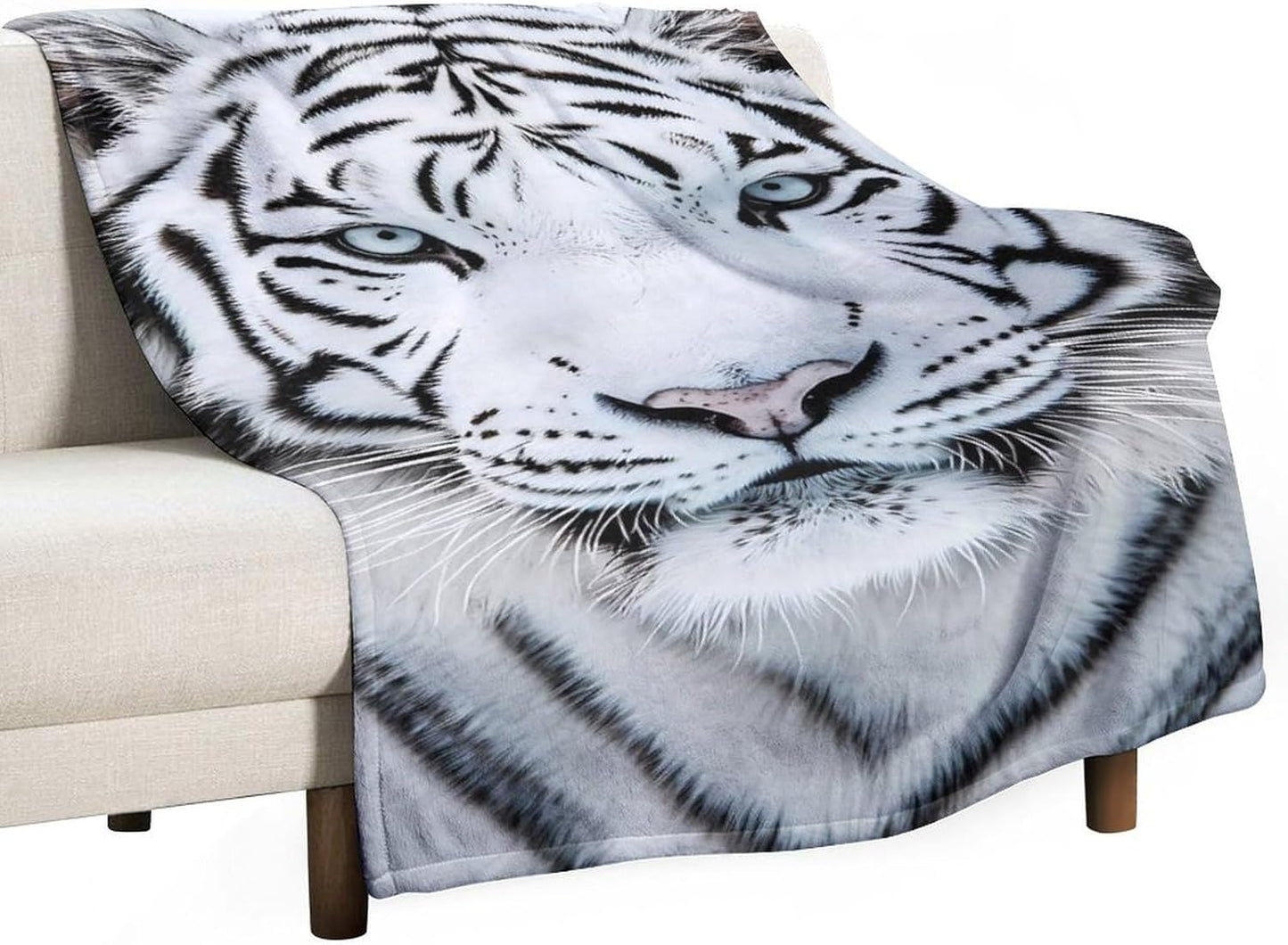 White Tiger Throw Blanket for Couch Bed Plush Cozy Fuzzy Flannel Blanket for All Season 30"x50"